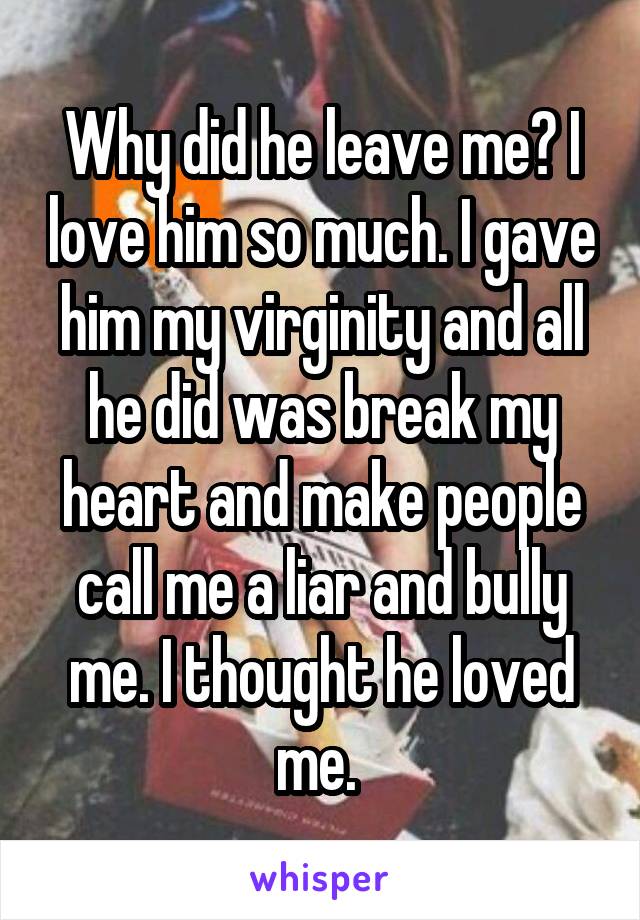 Why did he leave me? I love him so much. I gave him my virginity and all he did was break my heart and make people call me a liar and bully me. I thought he loved me. 