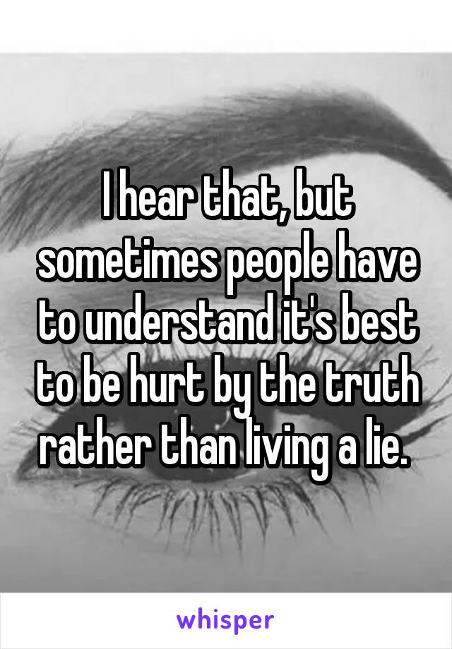 I hear that, but sometimes people have to understand it's best to be hurt by the truth rather than living a lie. 