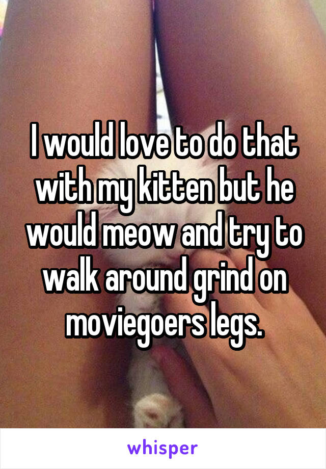 I would love to do that with my kitten but he would meow and try to walk around grind on moviegoers legs.