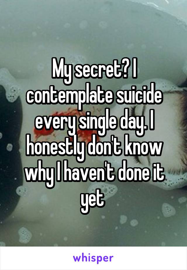 My secret? I contemplate suicide every single day. I honestly don't know why I haven't done it yet 