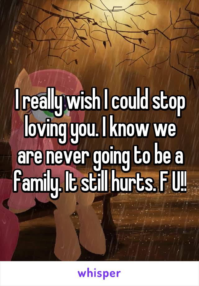 I really wish I could stop loving you. I know we are never going to be a family. It still hurts. F U!!