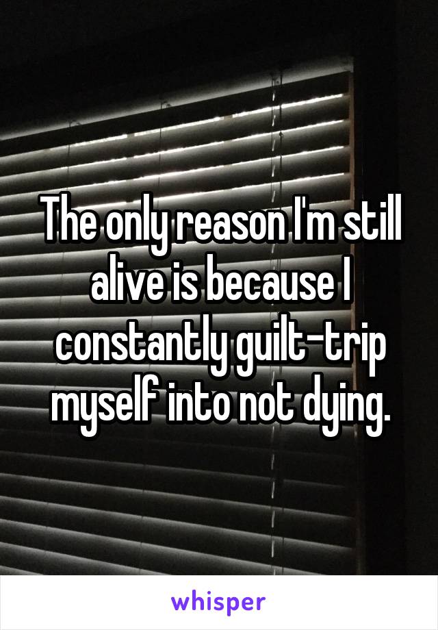 The only reason I'm still alive is because I constantly guilt-trip myself into not dying.