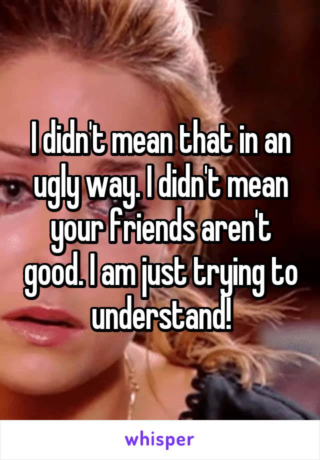 I didn't mean that in an ugly way. I didn't mean your friends aren't good. I am just trying to understand!