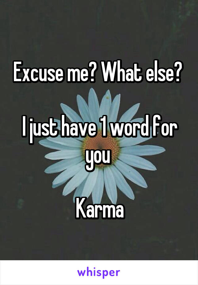 Excuse me? What else? 

I just have 1 word for you 

Karma