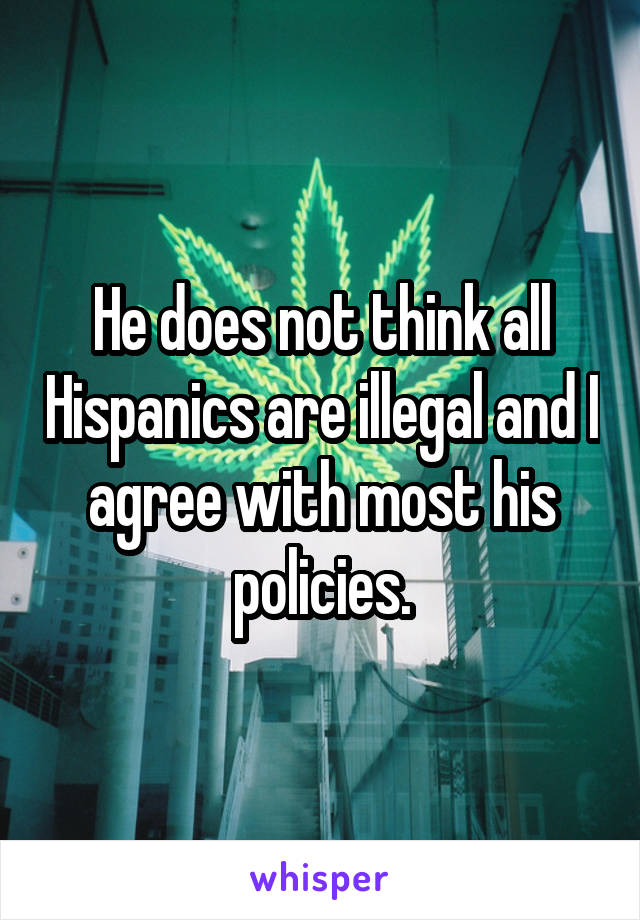 He does not think all Hispanics are illegal and I agree with most his policies.