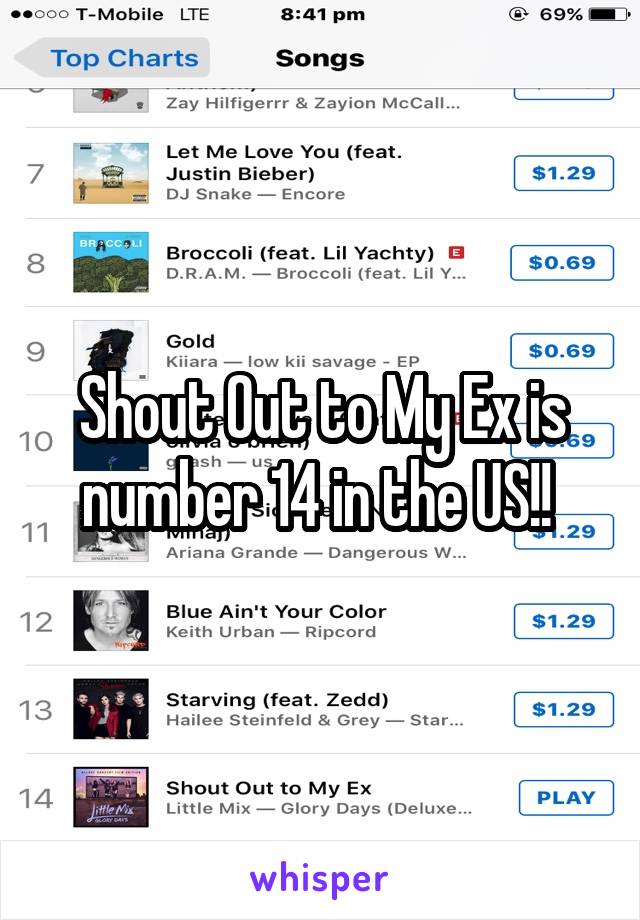 Shout Out to My Ex is number 14 in the US!! 