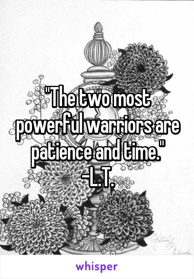 "The two most powerful warriors are patience and time."
-L.T.