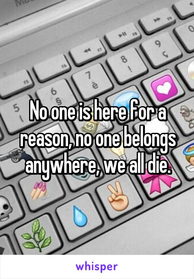 No one is here for a reason, no one belongs anywhere, we all die.