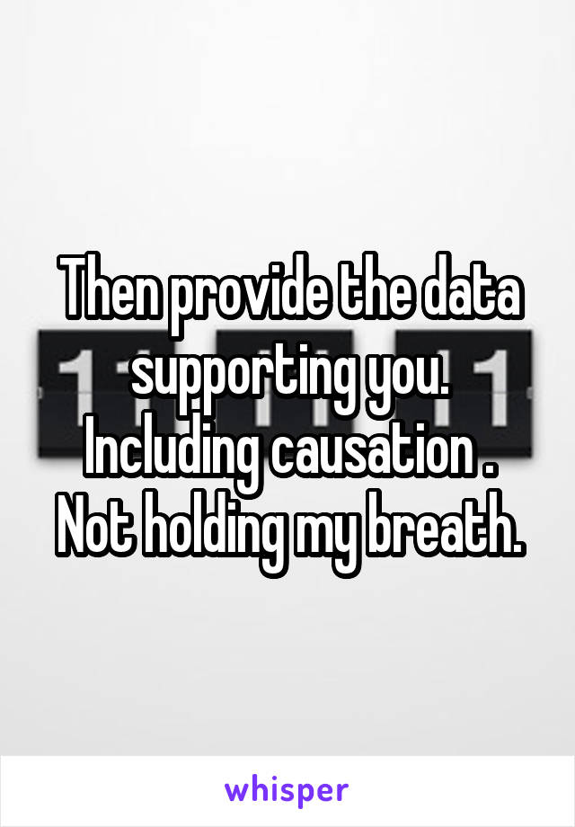 Then provide the data supporting you. Including causation .
Not holding my breath.