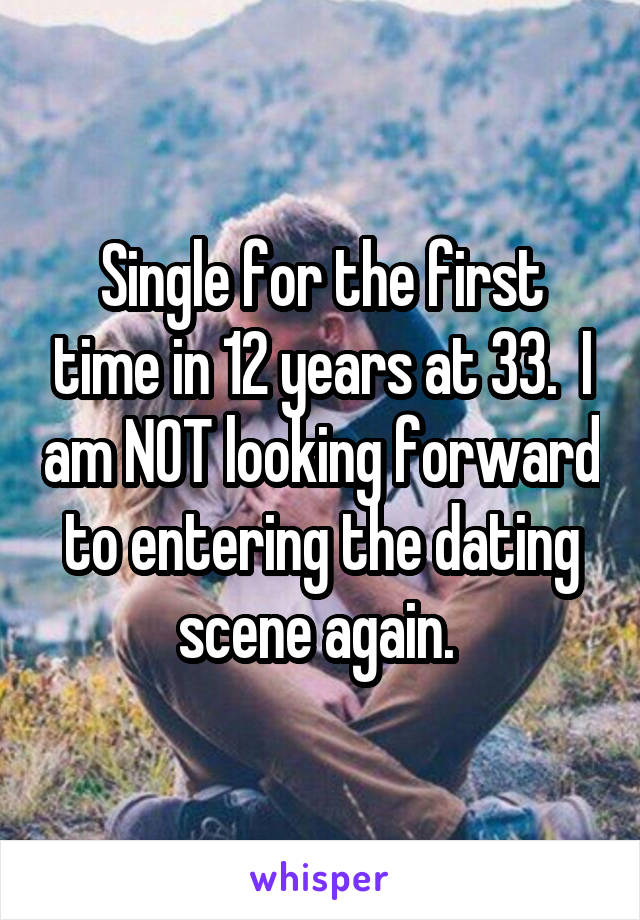 Single for the first time in 12 years at 33.  I am NOT looking forward to entering the dating scene again. 