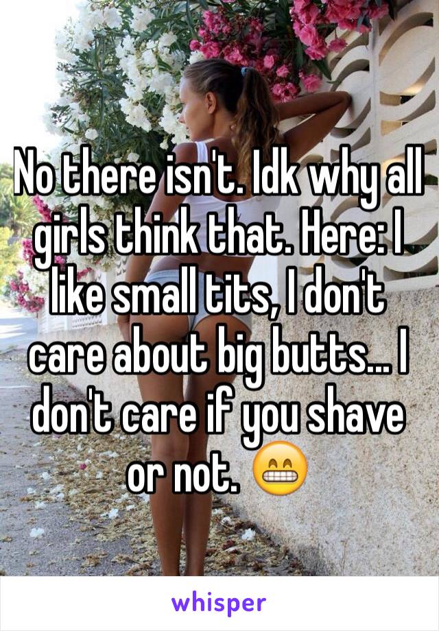 No there isn't. Idk why all girls think that. Here: I like small tits, I don't care about big butts... I don't care if you shave or not. 😁