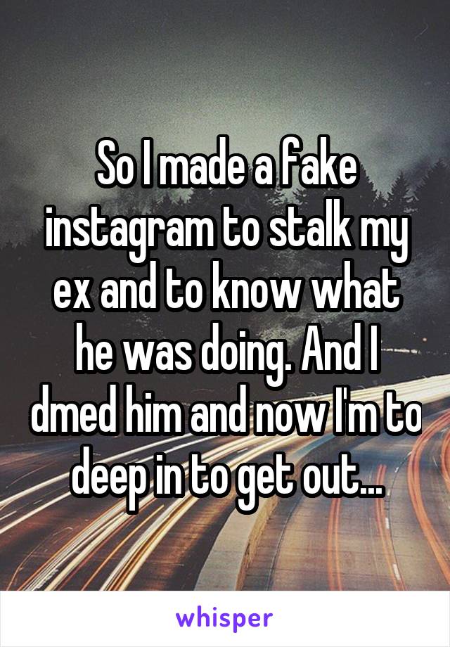 So I made a fake instagram to stalk my ex and to know what he was doing. And I dmed him and now I'm to deep in to get out...