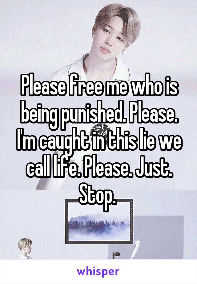 Please free me who is being punished. Please. I'm caught in this lie we call life. Please. Just. Stop. 