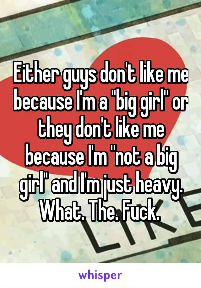 Either guys don't like me because I'm a "big girl" or they don't like me because I'm "not a big girl" and I'm just heavy. What. The. Fuck. 