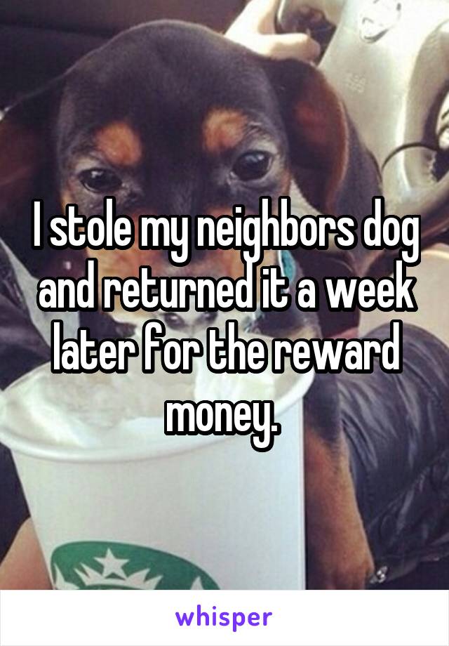 I stole my neighbors dog and returned it a week later for the reward money. 