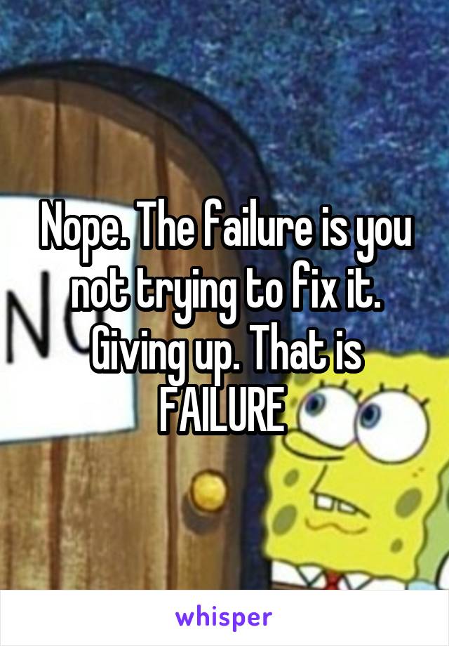 Nope. The failure is you not trying to fix it.
Giving up. That is FAILURE 