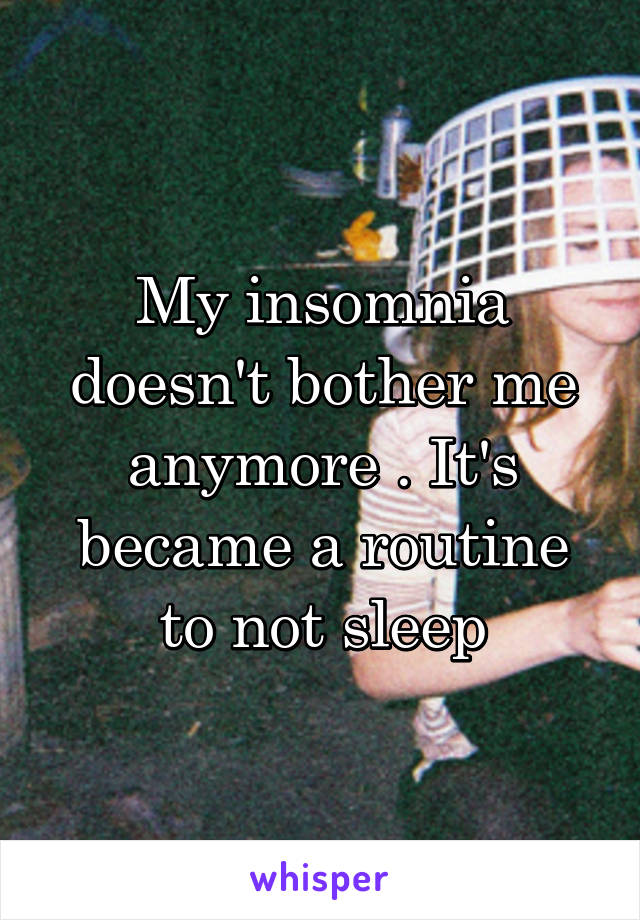 My insomnia doesn't bother me anymore . It's became a routine to not sleep