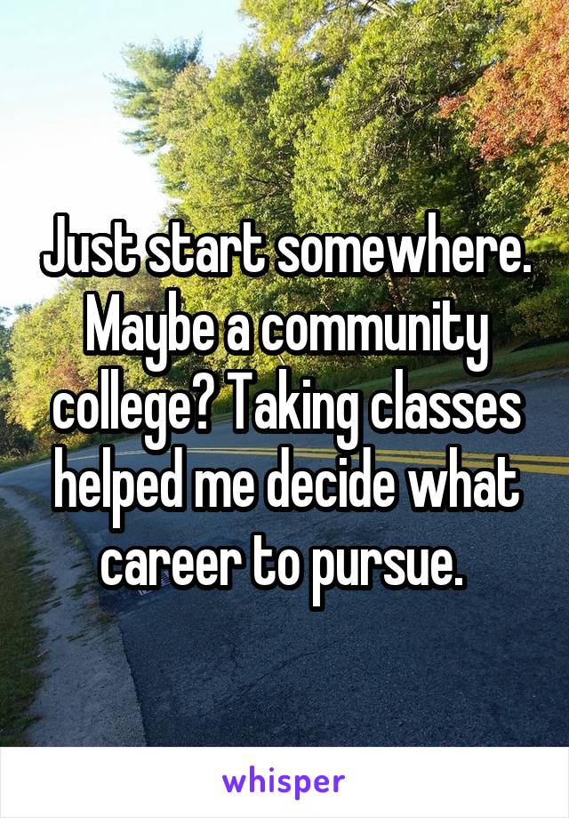 Just start somewhere. Maybe a community college? Taking classes helped me decide what career to pursue. 