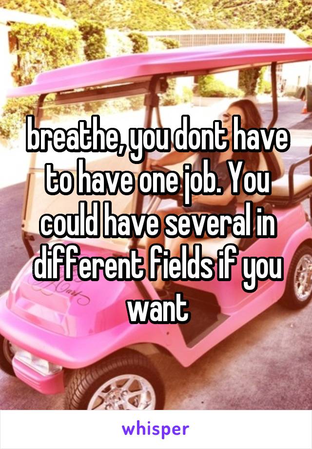 breathe, you dont have to have one job. You could have several in different fields if you want