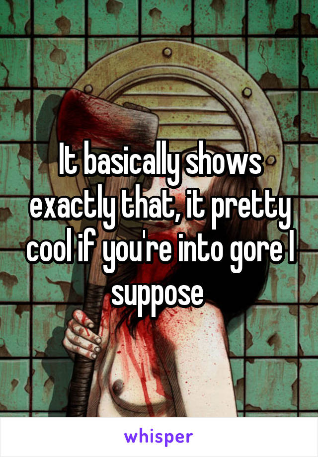 It basically shows exactly that, it pretty cool if you're into gore I suppose 