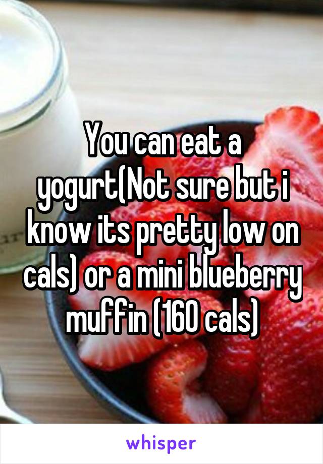 You can eat a yogurt(Not sure but i know its pretty low on cals) or a mini blueberry muffin (160 cals)