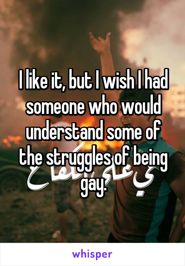 I like it, but I wish I had someone who would understand some of the struggles of being gay.