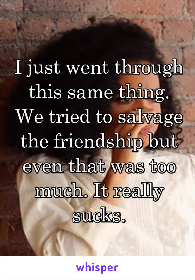 I just went through this same thing. We tried to salvage the friendship but even that was too much. It really sucks.