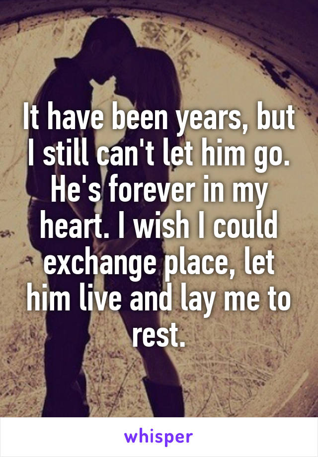 It have been years, but I still can't let him go. He's forever in my heart. I wish I could exchange place, let him live and lay me to rest.