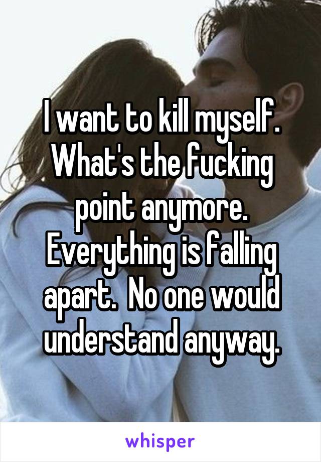 I want to kill myself. What's the fucking point anymore. Everything is falling apart.  No one would understand anyway.