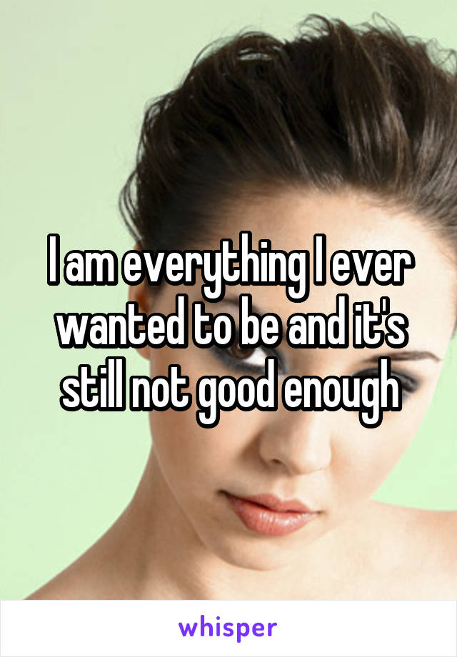 I am everything I ever wanted to be and it's still not good enough