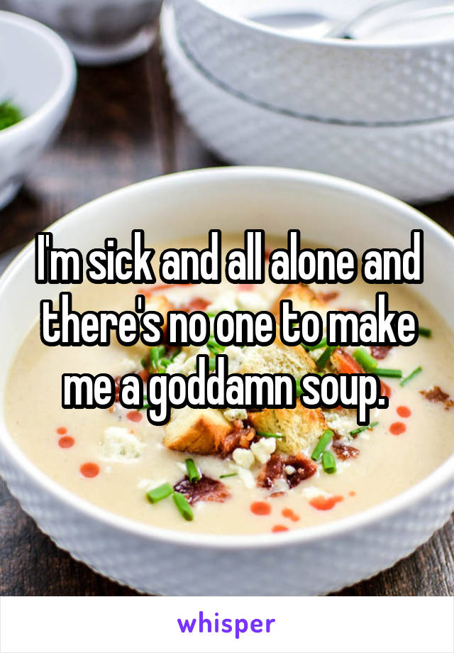 I'm sick and all alone and there's no one to make me a goddamn soup. 