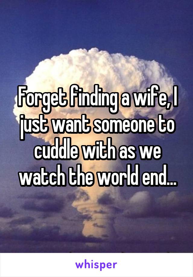 Forget finding a wife, I just want someone to cuddle with as we watch the world end...