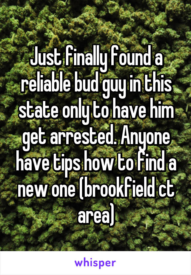 Just finally found a reliable bud guy in this state only to have him get arrested. Anyone have tips how to find a new one (brookfield ct area)