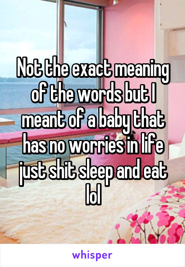 Not the exact meaning of the words but I meant of a baby that has no worries in life just shit sleep and eat lol