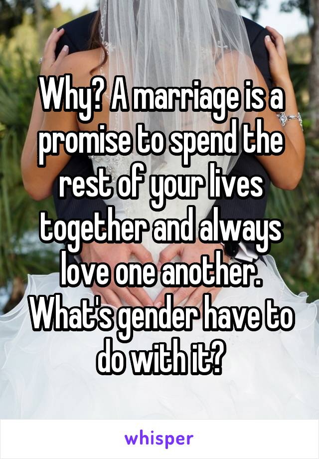 Why? A marriage is a promise to spend the rest of your lives together and always love one another. What's gender have to do with it?