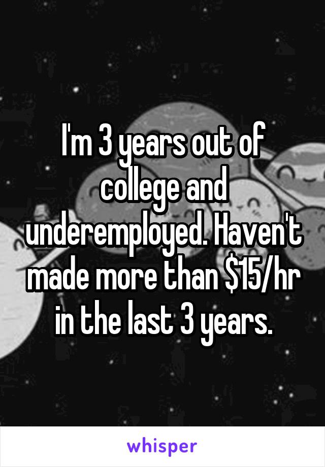 I'm 3 years out of college and underemployed. Haven't made more than $15/hr in the last 3 years.