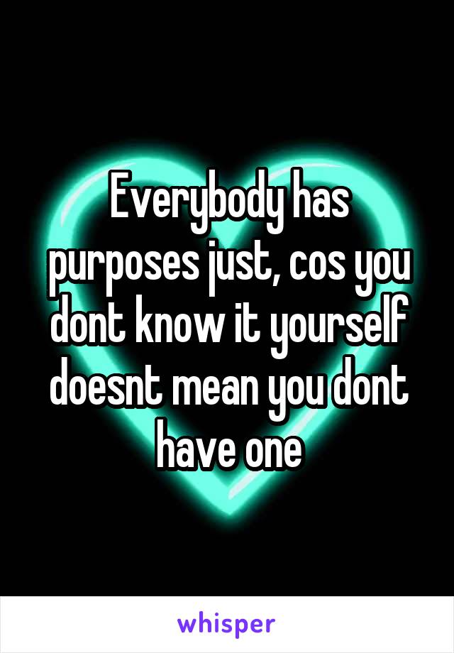 Everybody has purposes just, cos you dont know it yourself doesnt mean you dont have one