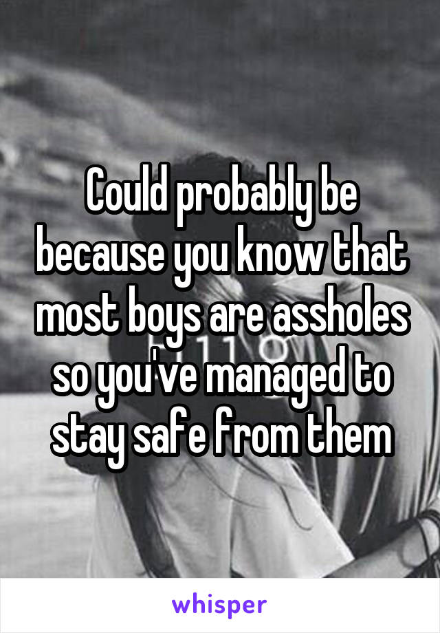Could probably be because you know that most boys are assholes so you've managed to stay safe from them