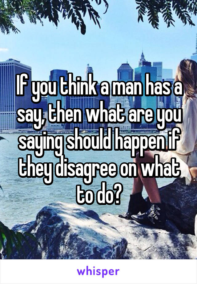 If you think a man has a say, then what are you saying should happen if they disagree on what to do?