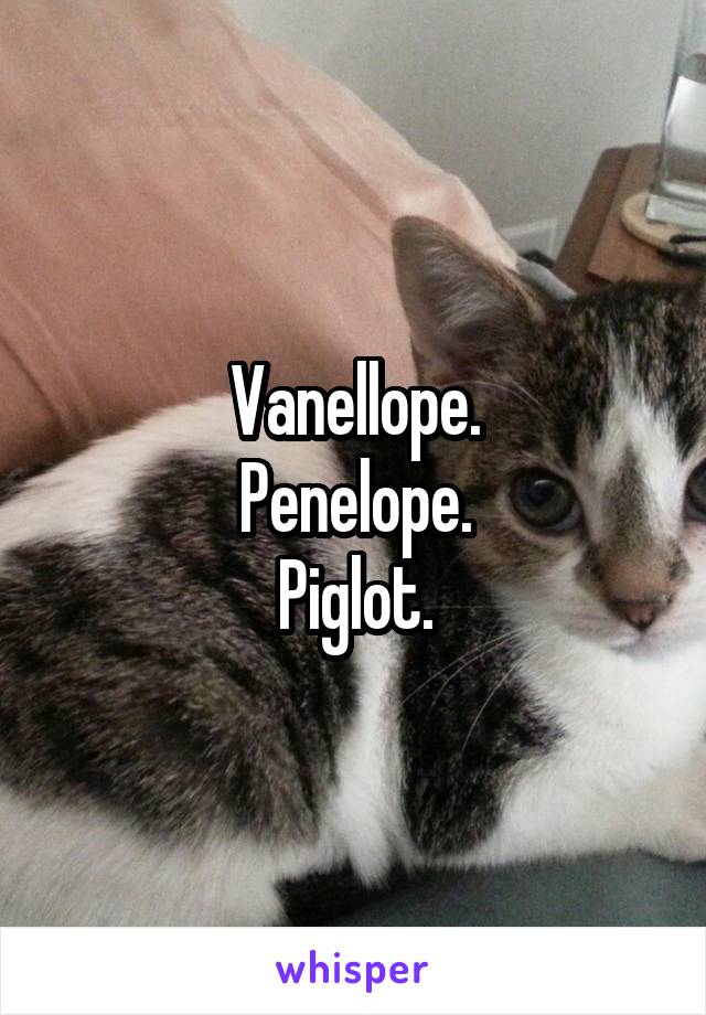 Vanellope.
Penelope.
Piglot.