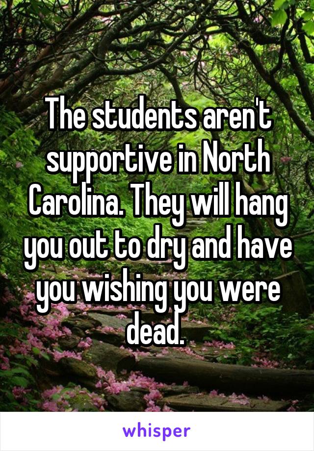 The students aren't supportive in North Carolina. They will hang you out to dry and have you wishing you were dead. 