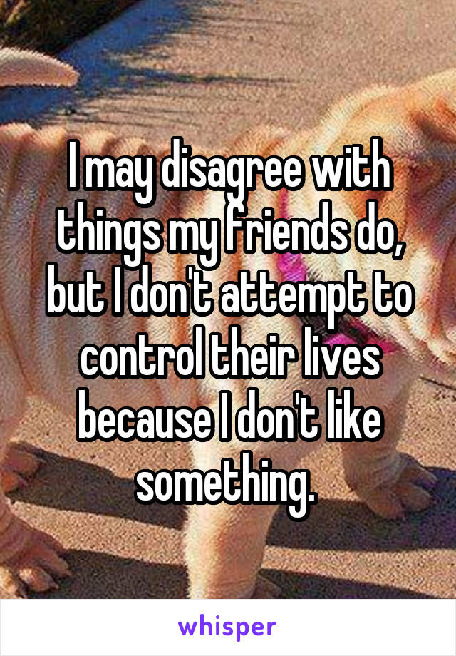 I may disagree with things my friends do, but I don't attempt to control their lives because I don't like something. 