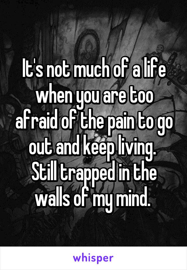It's not much of a life when you are too afraid of the pain to go out and keep living. 
Still trapped in the walls of my mind. 