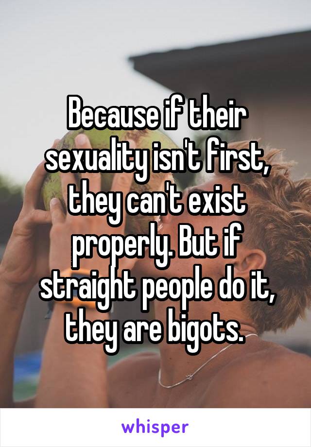 Because if their sexuality isn't first, they can't exist properly. But if straight people do it, they are bigots. 