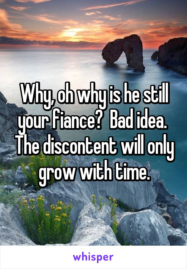 Why, oh why is he still your fiance?  Bad idea.  The discontent will only grow with time.