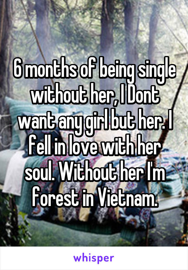 6 months of being single without her, I Dont want any girl but her. I fell in love with her soul. Without her I'm forest in Vietnam.
