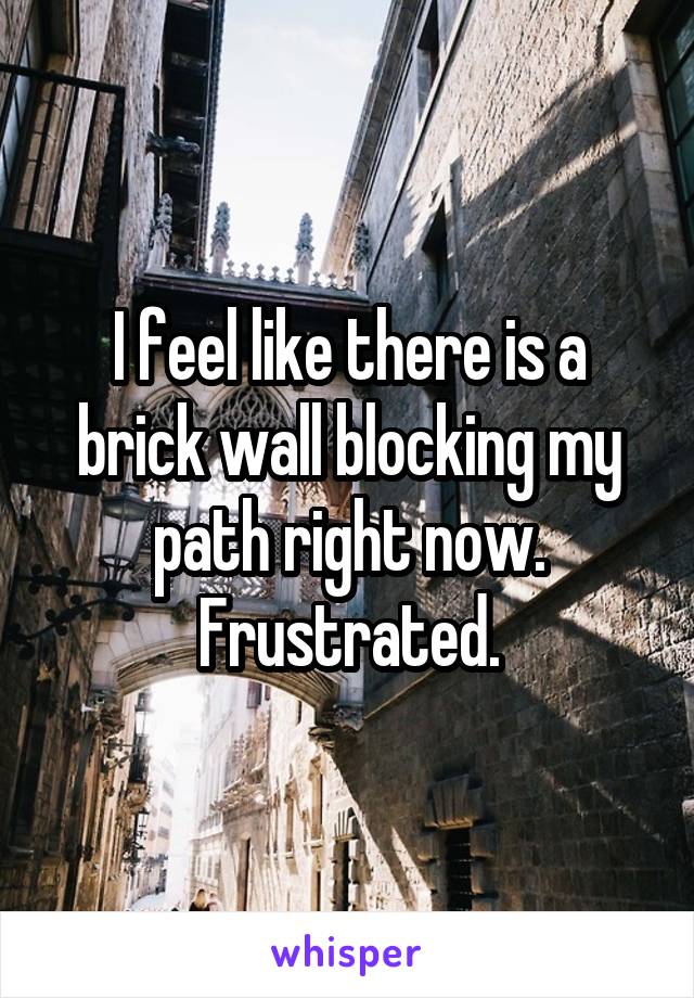 I feel like there is a brick wall blocking my path right now.
Frustrated.