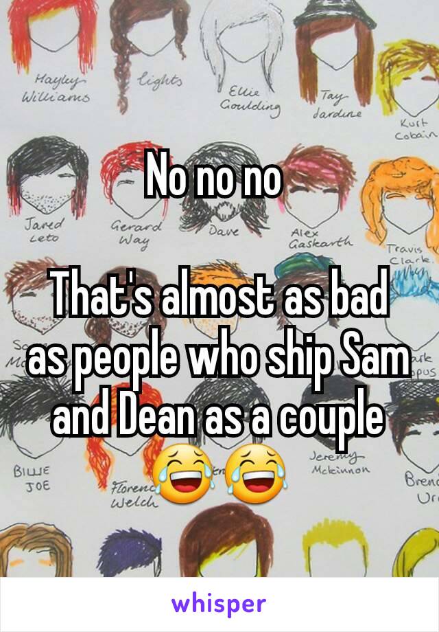 No no no 

That's almost as bad as people who ship Sam and Dean as a couple 😂😂