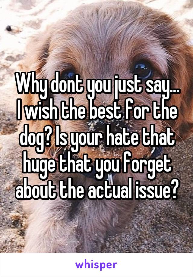 Why dont you just say... I wish the best for the dog? Is your hate that huge that you forget about the actual issue?