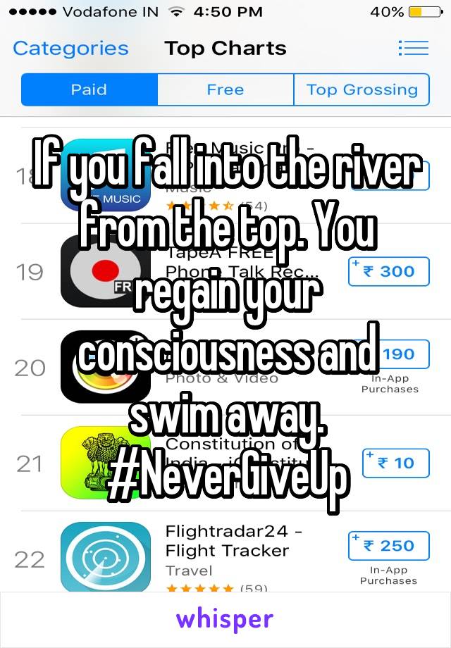 If you fall into the river from the top. You regain your consciousness and swim away. #NeverGiveUp